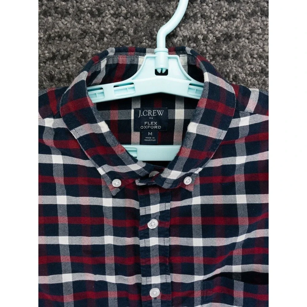 J Crew Shirt Mens Medium Red White Blue Plaid Flex Oxford Long Sleeve Preppy